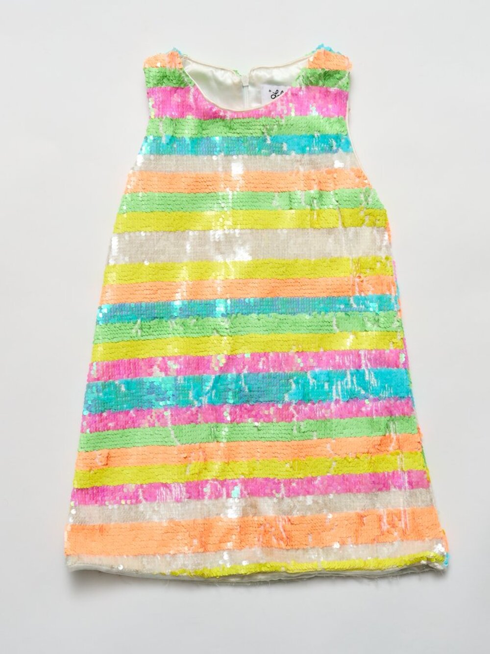 LOLA + THE BOYS RAINBOW STRIPE SLEEVELESS SEQUIN DRESS